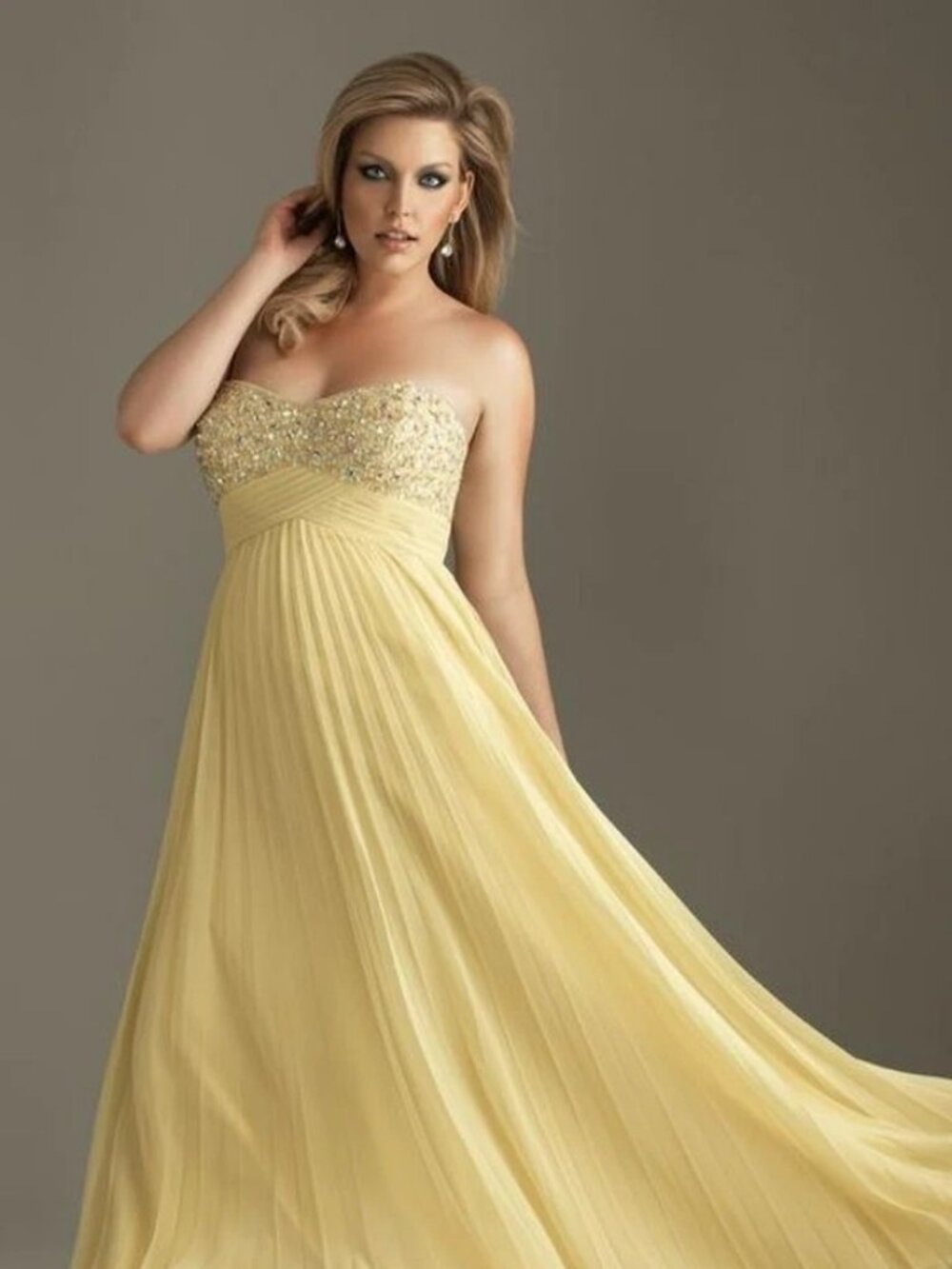 Night Moves Prom Dress Size 10 Yellow Chiffon Beaded Sequin Formal Gown